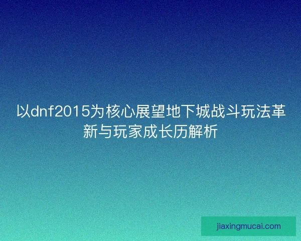 以dnf2015为核心展望地下城战斗玩法革新与玩家成长历解析