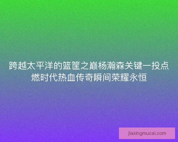 跨越太平洋的篮筐之巅杨瀚森关键一投点燃时代热血传奇瞬间荣耀永恒