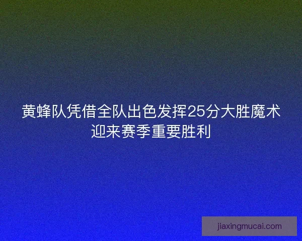 黄蜂队凭借全队出色发挥25分大胜魔术迎来赛季重要胜利